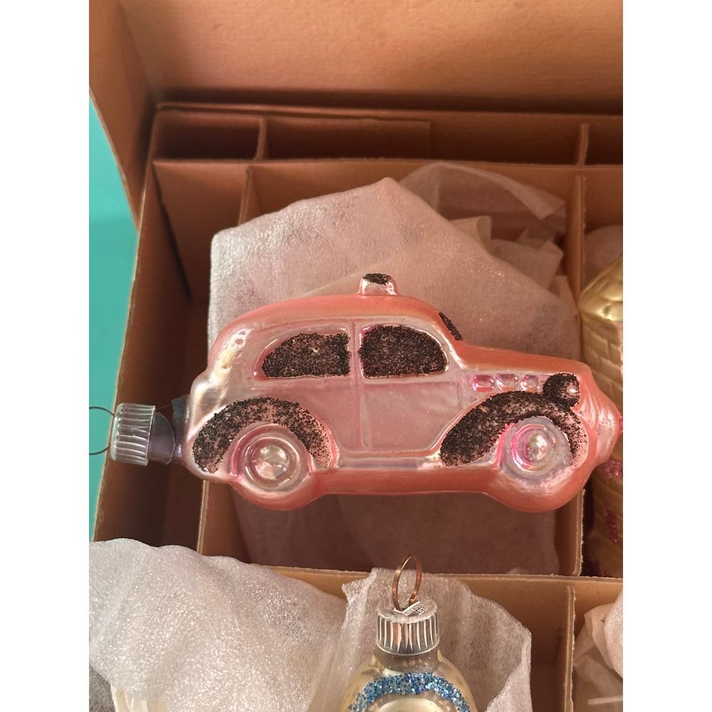 Vintage Pink Classic Car Mercury Glass Christmas‎ Ornament with Glitter Accents